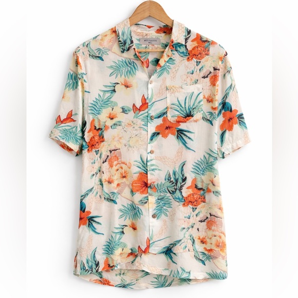 AllSaints Calypso Floral Shirt Small Relaxed Fit Tropical Short Sleeve Button Up - Picture 1 of 10